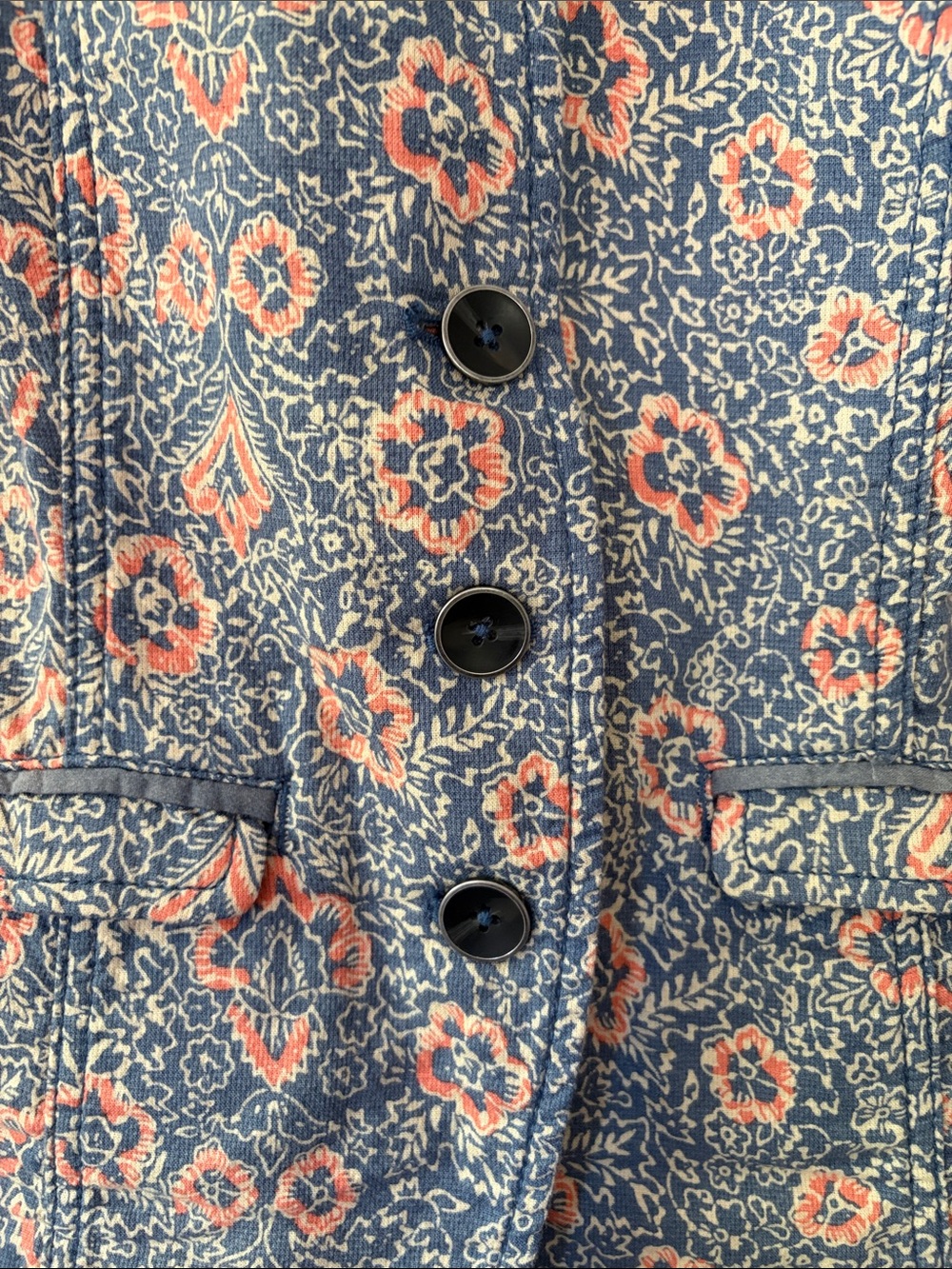 Free People Floral Blazer Jacket Size 12 Blue Coral Pink Cream Boho Cottage - Picture 4 of 8